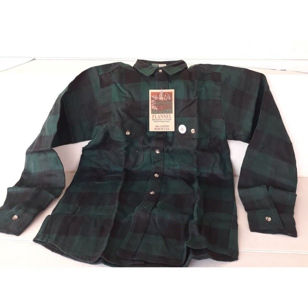 Wear Guard Heavyweight Mens Small 19" Green Black Plaid Flannel Shirt USA NEW